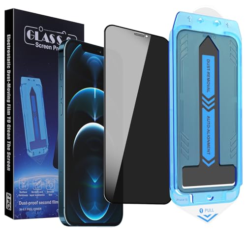 2-Pack Privacy Screen Protector for for iPhone 12 Pro and iPhone 12 6.1-inch, 9H Tempered Glass, Full Coverage, Anti-Fingerprint, Auto Dust-Elimination, No Bubble, Easy Installation - size: for iPhone 12 Pro / iPhone 12