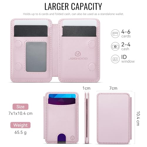 HXY for Magsafe Wallet Magnetic Card Holder RFID Blocking with Stand, 6 Card Holder for Phone Case, Slim Leather Magnetic Wallet for iPhone 17/16/15/14/13/12 Pro/Max/Plus (Pink) - color: Pink