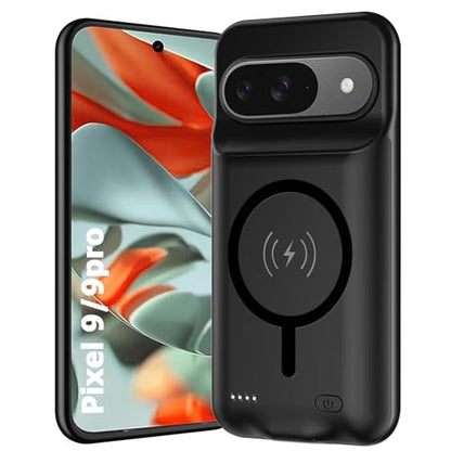 Battery Case for Google Pixel 9/9 Pro, 10000mAh Portable Protective Charging Case with Wireless Charging Compatible for Google Pixel 9/9 Pro (6.3 inch) Battery Pack Charger Case with Carplay (Black) - size: Google Pixel 9/9 Pro-10000mAh