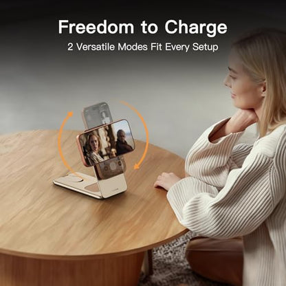 ANJANK Foldable Magnetic Charger, 25W 3 in 1 Wireless Charging Station, Qi2.2 Fast Charger, Aluminum Alloy Cooling Charger Stand for iPhone18/17/16 Pro Max, Apple Watch, AirPods(45W Adapter),Ultrathin