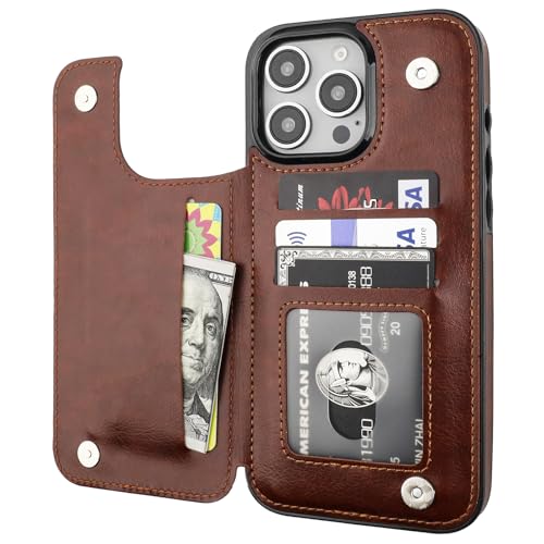 ONETOP for iPhone 16 Pro Max Wallet Case with Credit Card Holder,Brown | Kickstand,ID/Cash Holder,Case Wallet with Card Slots,Double Magnetic Clasp,Durable PU Leather Shockproof Cover for Women Men - color: Brown