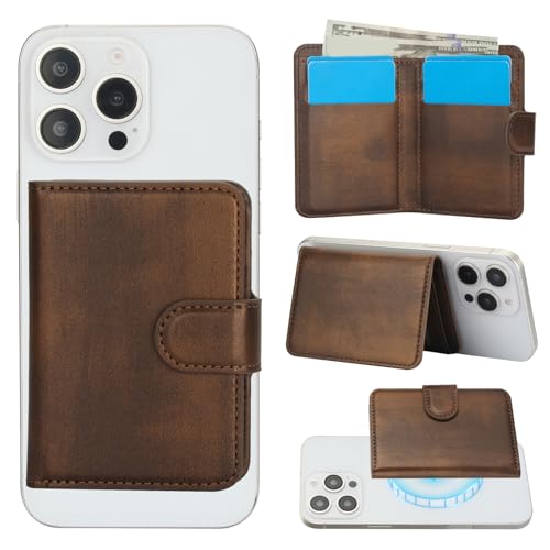 HAII for MagSafe Card Wallet Bag compatible with MagSafe Invisible Ultra-Thin Lightweight Kickstand Magnetic Mobile Wallet Man Woman, 4 Card Slots + 1 Cash Bag. (Brown, Buckle Wallet) - color: Brown, size: 4 Card Slots + 1 Cash Bag - Buckle Wallet