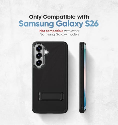 MOTIVE for Samsung Galaxy S26 Case with Belt Clip and Stand | 6.3" | Case & Holster, MagSafe compatible, built-in Kickstand Horizontal, 360° rotating belt clip, slim low-profile fit - size: s26