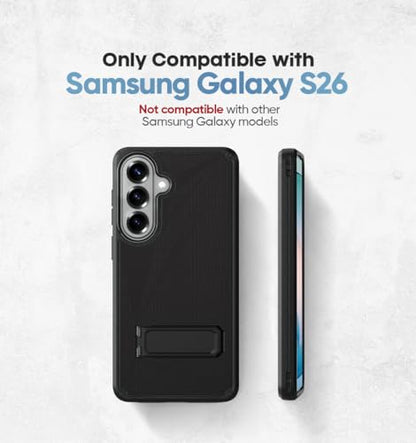 MOTIVE for Samsung Galaxy S26 Case with Belt Clip and Stand | 6.3" | Case & Holster, MagSafe compatible, built-in Kickstand Horizontal, 360° rotating belt clip, slim low-profile fit - size: s26