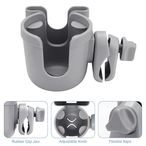 Accmor Stroller Cup Holder with Phone Holder, Bike Cup Holder, Universal Cup Holder for Uppababy Nuna Strollers, 2-in-1 Drinks Holder for Walker, Wheelchair, Scooter - color: All Grey