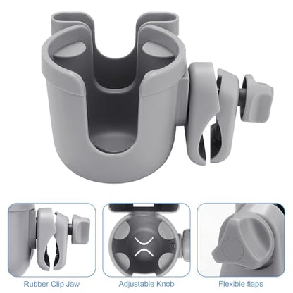 Accmor Stroller Cup Holder with Phone Holder, Bike Cup Holder, Universal Cup Holder for Uppababy Nuna Strollers, 2-in-1 Drinks Holder for Walker, Wheelchair, Scooter - color: All Grey