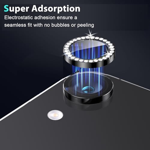 Zeking (4 Set Bling Camera Lens Protector Compatible with Samsung Galaxy Tab S11 X730/X736, Glitter Bling Sparkly 9H Tempered Glass Camera Cover Protector Metal Individual Ring (Glitter-Black) - color: BlingBlack