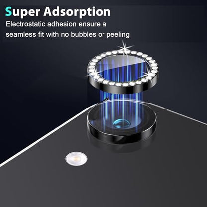 Zeking (4 Set Bling Camera Lens Protector Compatible with Samsung Galaxy Tab S11 X730/X736, Glitter Bling Sparkly 9H Tempered Glass Camera Cover Protector Metal Individual Ring (Glitter-Black) - color: BlingBlack
