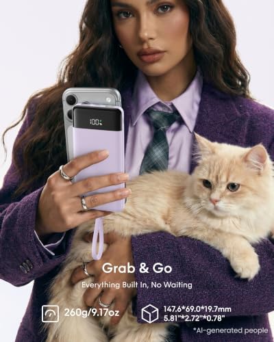 charmast Portable Charger Fast Charging,Built-in 4 Cables,6 Outs & 4 Inputs - color: Purple