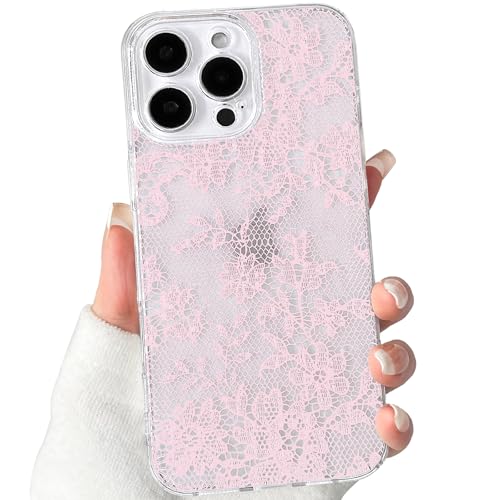 Lovmooful Compatible for iPhone 16 Pro Case Floral Leaf-Pink | Aesthetic Flower with Romantic Lace Design,for Girls Women Girly,Soft TPU Case,Shockproof Protective - color: Pink, size: iPhone 16 Pro