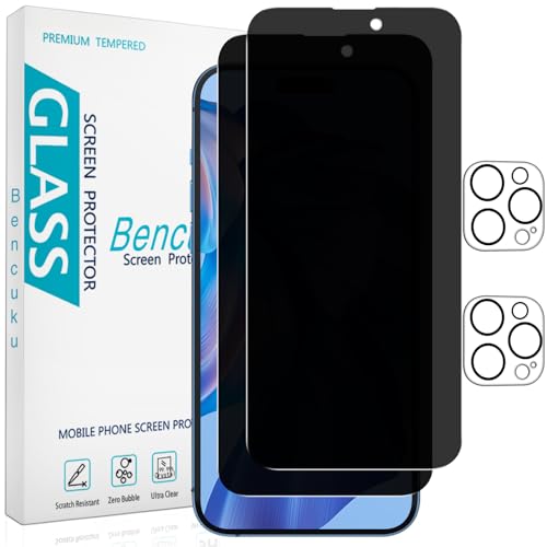 2+2 Pack Privacy Screen Protector for iPhone 15 Pro Tempered Glass - size: (Privacy)iPhone 15 Pro 6.1 Inch
