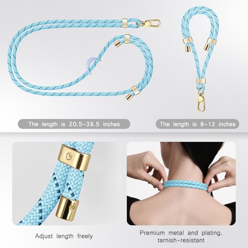 UKON Cell Phone Lanyard,Crossbody Lanyard and Wrist Strap Premium Metal Buckle Phone Charms with 2 X Clear Patch Compatible with All Smartphone(LightBlue) - color: Lightblue