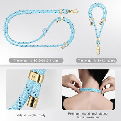 UKON Cell Phone Lanyard,Crossbody Lanyard and Wrist Strap Premium Metal Buckle Phone Charms with 2 X Clear Patch Compatible with All Smartphone(LightBlue) - color: Lightblue