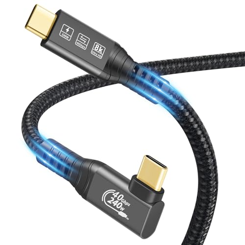USB4 Cable, with Thunderbolt 4, 240W Charging, 40 Gbps Data Cable, 8K @ 60Hz HDR, USB C to USB C Cable, 90Degree for Hub, Dock MacBook, M2, M3, Mac SSD (90Degree USB4 40G 240W 0.5M) - size: 90Degree USB4 40G 240W 0.5M