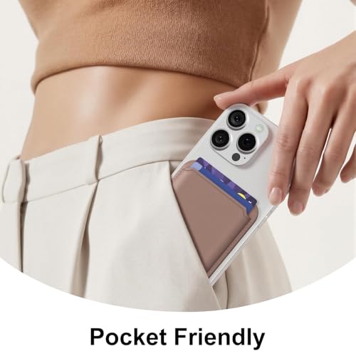 oakxco Magnetic Phone Wallet Stick On, Secure Phone Card Holder Silicone Compatible with Magsafe, Adhesive Pocket Sleeve ID Credit Card, Slim Thin Card Case, Compatible with iPhone Samsung, Brown - color: Brown