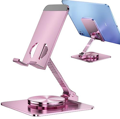 360 Rotatable Foldable Phone Stand for Desk,Fully Adjustable Desktop Phone Holder Cradle Dock Compatible with iPhone 17 16 15 14 13 12 11 Pro Max,Tablets,All Phones(Pink) - color: pink
