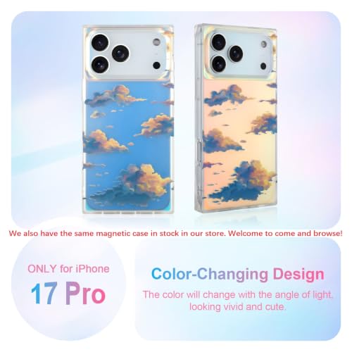 Cute Rectangle Case for iPhone 17 Pro Case, Iridescent Clouds | Twilight Sun Set Sky Pattern Design, Aesthetic Girly Matte Glitter Protective Phone Cover for Women Girls - size: iPhone 17 Pro