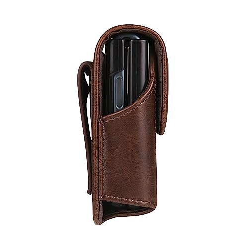 Leather Mobile Phone Holster Compatible with Samsung Galaxy Z Flip 8/7/6/5/4/3, Flip Smartphone Waist Bag with Belt Loop Compatible with Motorola RAZR 70 60 50 40 Ultra/RAZR+/Pura X/P50 Pocket - color: Coffee