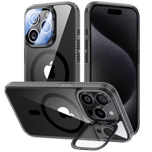 VOFATA [Upgraded] for iPhone 15 Pro Case with Camera Cover Stand [Fit for MagSafe][9H Camera Lens Protector] Mil-Grade Protection Transparent Magnetic iPhone 15 Pro Phone Case, Clear Black - color: Clear-Black, size: for iPhone 15 Pro 6.1"