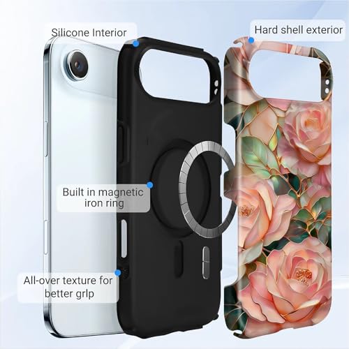 Case for iPhone 17 Air | Anti-Slip Side Handle| Bold Protective Design | Compatible with MagSafe | Stained Glass Pink Flower | - color: Stained Glass Pink Flower, size: iPhone 17 Air