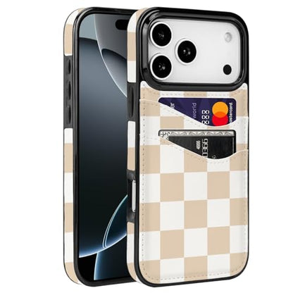 Compatible with iPhone 17 Pro Max Wallet Case | with Card Holder PU Leather Slot Shockproof Soft TPU Cover for Women Girls Cute Case (Neutral Checkerboard) - color: Checkerboard, size: iPhone 17 Pro Max 6.9 inch