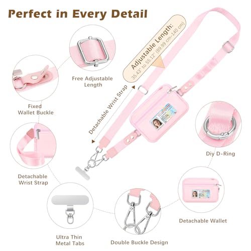 MoKo Adjustable Phone Crossbody Lanyard with Detachable RFID Wallet - color: Rose Gold