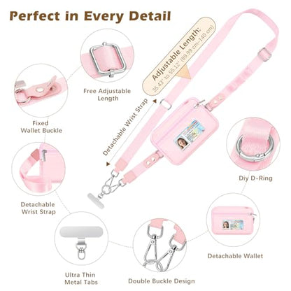 MoKo Adjustable Phone Crossbody Lanyard with Detachable RFID Wallet - color: Rose Gold