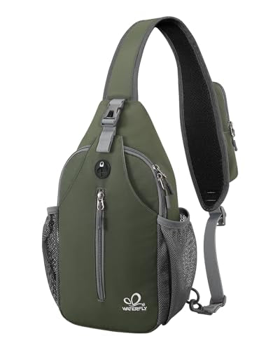 WATERFLY Crossbody Sling Backpack Sling Bag Travel Hiking Chest Bag Daypack | Small Hiking bag,Multi-compartment storage,Water-resistant,Breathable back pad,Reversible adjustable shoulder strap - color: Dark Green
