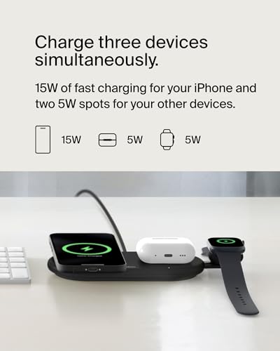 Belkin Qi2 15W Magnetic Wireless Charging Pad, 3 in 1 Fast Charger - color: Black, style: 3 in 1