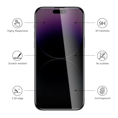 3 Pack Privacy Screen Protector for iPhone 14 Pro with 3 Pack Camera Lens Protector, 9H Hardness Double Shatterproof Anti-Spy Tempered Glass Film, Easy Installation - size: iPhone 14 Pro