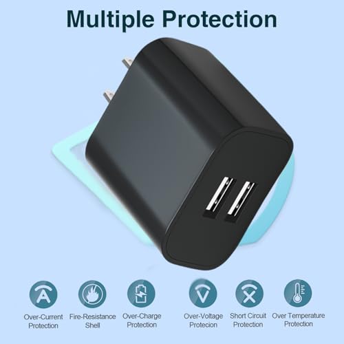 USB Wall Charger,4 Pack Dual Port Plug Adapter,Wall Outlet Charging Block - color: black