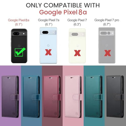 FLIPALM Wallet Case for Google Pixel 8a, Red | Card Holder, RFID Blocking, PU Leather Folio Flip, Kickstand, Protective Shockproof Cover - color: Red