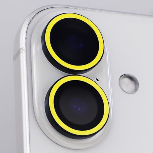Luminous Camera Lens Protector for iPhone 16/16 Plus Individual Metal Ring Tempered Glass Glow in The Dark Lens Cover (2PCS) (Yellow, for iPhone 16/16 Plus) - color: Yellow