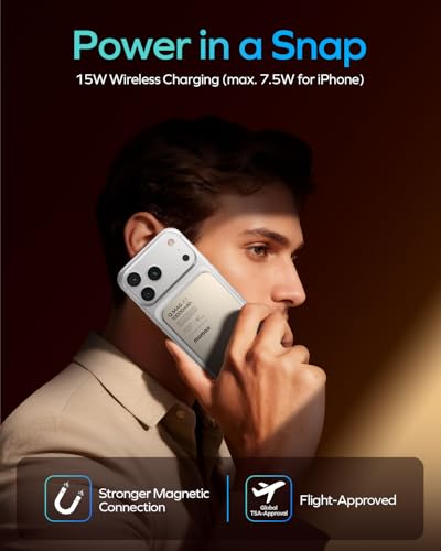 MOMAX Magnetic Wireless Power Bank, 10000mAh Slim 0.5" Portable Charger - color: Titanium, size: 10000 mAh