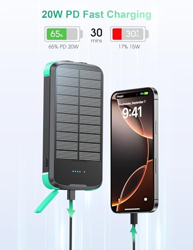 Solar Power Bank 40000mAh PD20W Fast Charging Portable Solar Charger - color: Green