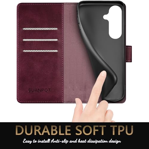 SUANPOT Compatible with Samsung Galaxy S26 Wallet case with RFID Blocking Credit Card Holder,Flip Book PU Leather Protective Cover Women Men for Samsung S26 Phone case Wine Red - color: Wine Red, size: Samsung Galaxy S26