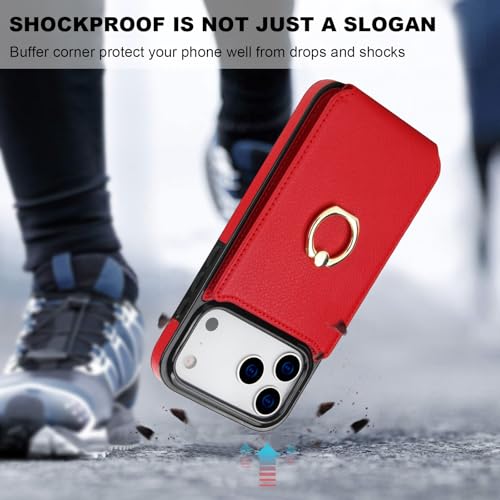 Folosu for iPhone 17 Pro Max Case Wallet,Finger Ring Holder Cover Red - color: Red