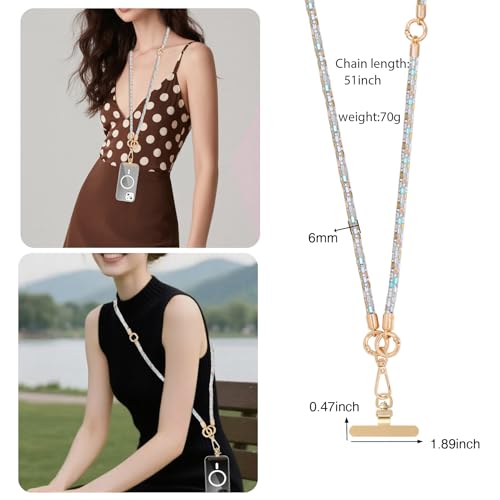 Crystal Phone Lanyard Crossbody Adjustable Rhinestone Anti-Theft Phone Strap Crossbody Cell Phone Neck Strap for Women - color: Multicolor