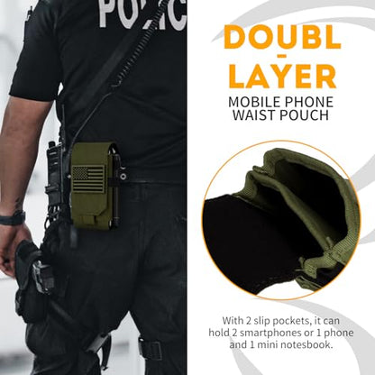 Dual Tactical Phone Pouch Molle Phone Holster Double Capacity Holder Universal Utility EDC Pouch for iPhone 17 Pro Max/17 Pro/16 Pro Max/16 Pro/15 Pro Max/15 - color: Green