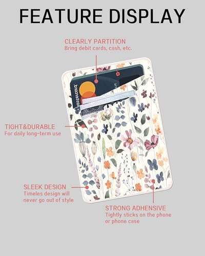 Phone Card Holder - Dual Pocket Leather Wallet with Adhesive, Cute Credit Card Holder for Most Phones - Colorful Boho Leaf - color: Colorful Boho Leaf