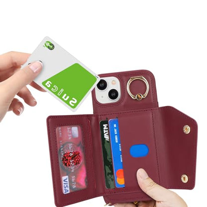Lipvina Crossbody Wallet Case for iPhone 13,Wine Red - color: 07-Wine Red, size: iPhone 13 6.1"