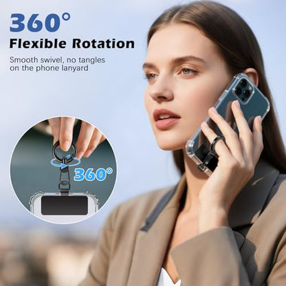 MoKo Heavy Duty Phone Tether Tab ×2, 360° Rotatable Spring O Ring ×2 - color: Black