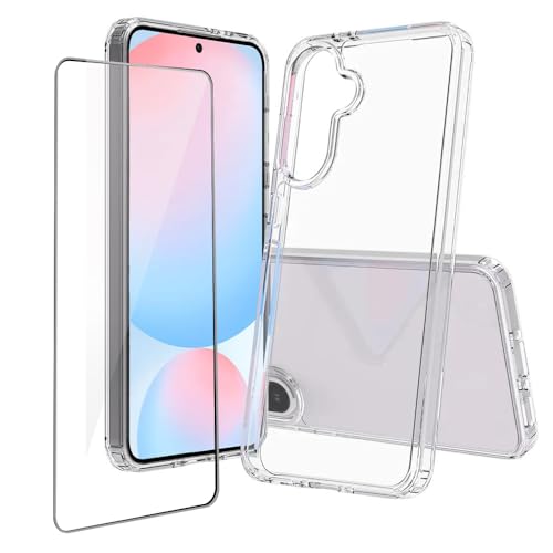 for Samsung Galaxy A56 5G Case Crystal Clear Slim Hard Case Hybrid Shockproof Bumper with Tempered Glass Screen Protector Full Body Anti-Yellow Anti-Scratch Phone Protective Cover - color: Galaxy A56 5G