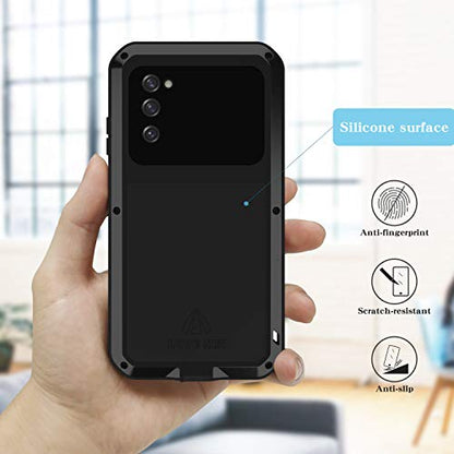 LOVE MEI Military Rugged Case for Samsung Galaxy S20 FE 5G, with Glass Screen Protector, Shockproof Dustproof Scratch Proof Hybrid Alloy and Silicone Gel Heavy Duty Full Body Cover Black - color: Black