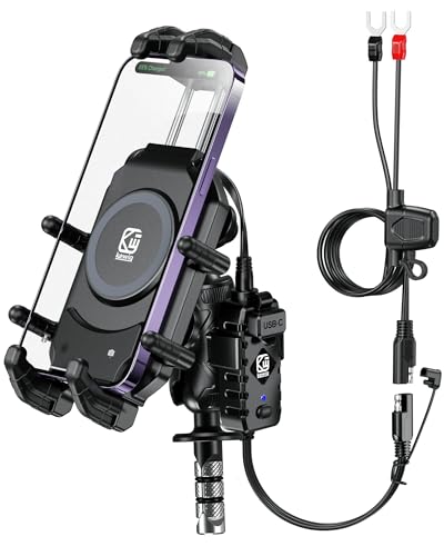 BRCOVAN Motorcycle Fork Stem Phone Mount with Wireless & USB-C Charger