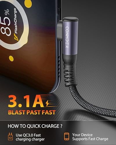 CONMDEX USB C Cable 10Gbps [1ft, 2Pack] Right Angle, 3.1A Fast Charge Cord - size: 1ft+1ft