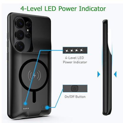 Battery Case for Galaxy S26 Ultra, 12000mAh High-Capacity Protective Rechargeable Extended Charger Case Compatible Magsafe with Galaxy S26 Ultra (6.9 inch) Wireless Charging Cover & Carplay (Black) - size: Galaxy S26 Ultra