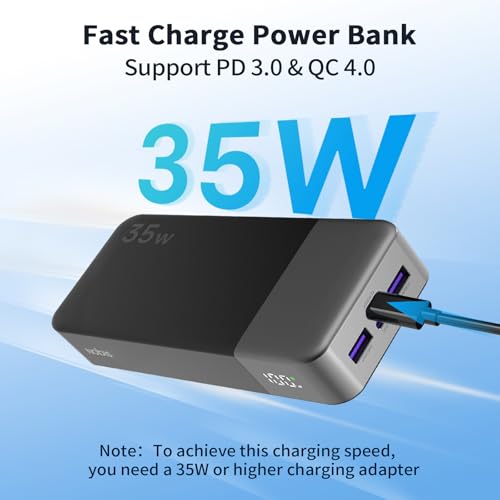 NOBIS Portable Charger 35W 20000mAh Power Bank Fast Charging - color: Black