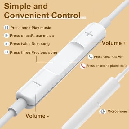 2 Pack USB C Headphones for iPhone 17/16/15 Pro Max Plus, Wired Earbuds