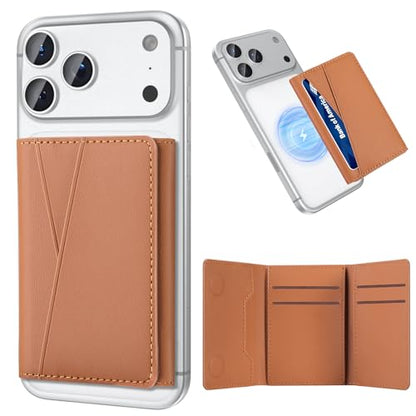 For MagSafe Wallet, Strong Magnet Wallet with RFID Blocking, 9 Cards Holder - color: Brown Trifold MagSafe Wallet